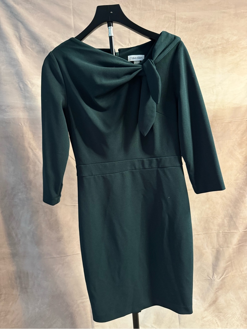 Calvin Klein Dark Green Draped Tie-Detail Sheath Dress